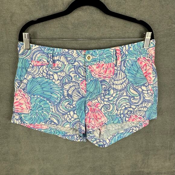 Lilly Pulitzer Walsh Shorts Womens 8 Blue Haven Seashells Pockets Beach Vacation - Picture 1 of 12